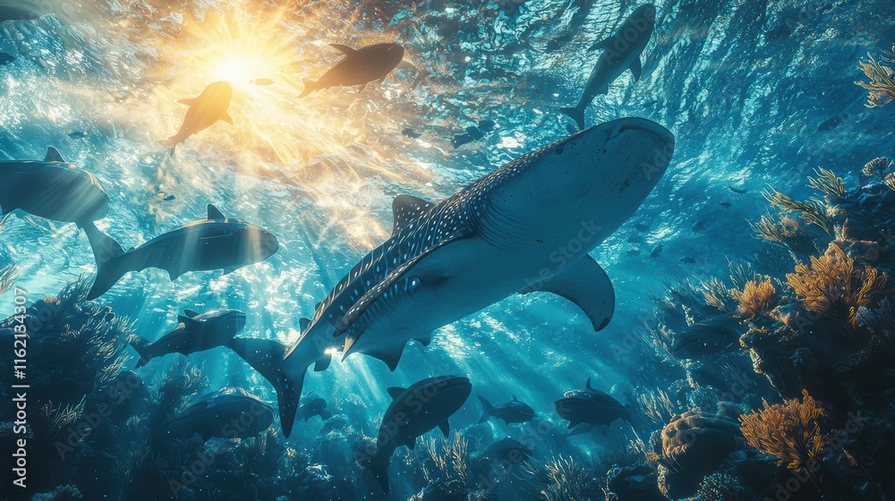 Obraz premium Majestic Whale Sharks Grace the Ocean Depths