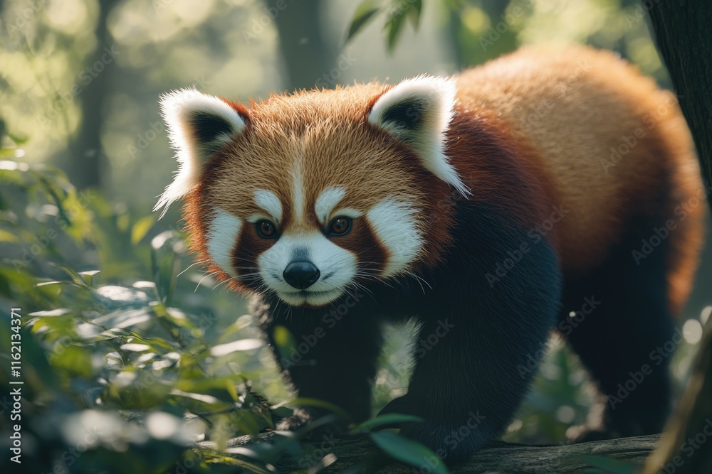 Naklejka premium Red panda walking in the forest