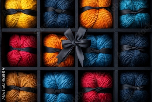 Colorful Yarn Balls in Wooden Box Craft Supplies Knitting Gift