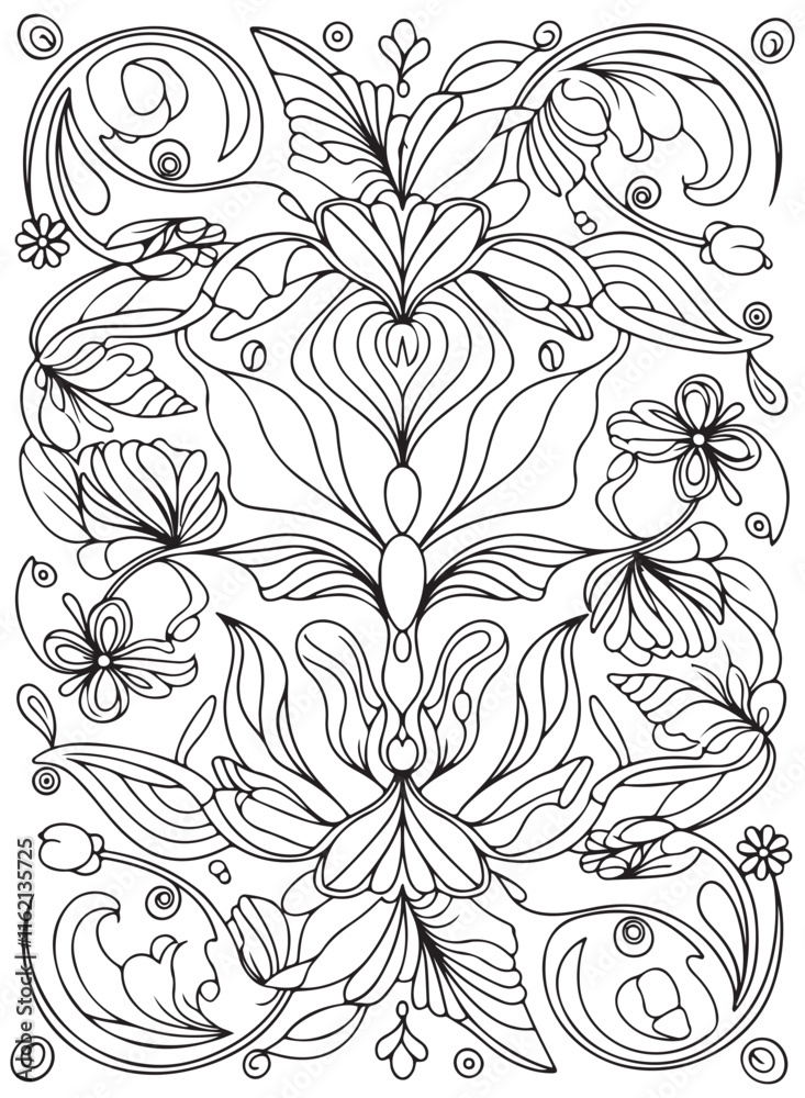 custom made wallpaper toronto digitalOutline floral pattern in mehndi style for coloring book page. Antistress for adults and children. Doodle ornament in black and white. Hand draw vector illustration.