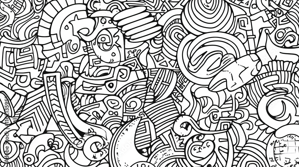 Fototapeta premium Intricate Black and White Abstract Doodle Art Design