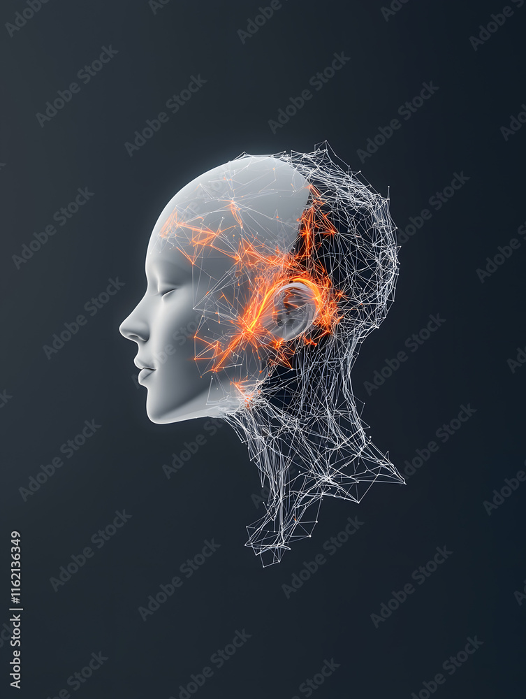 A digital abstract representation of a human head, showcasing neural connections and glowing elements, symbolizing artificial intelligence and cognitive processes. A digital abstract representation of a human head, showcasing neural connections and glowing elements, symbolizing artificial intelligence and cognitive processes.