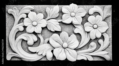 Intricate Stone Carving Floral Design Relief Panel