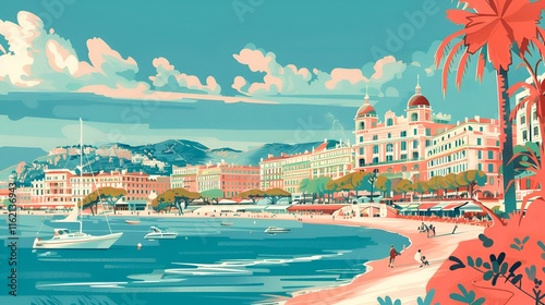 illustration of Cannes, France poster