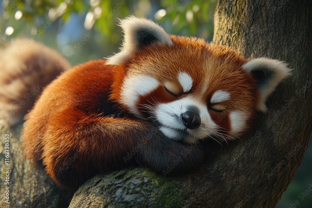 Fototapeta premium A cute red panda relaxing on a tree A cute red panda relaxing on a tree