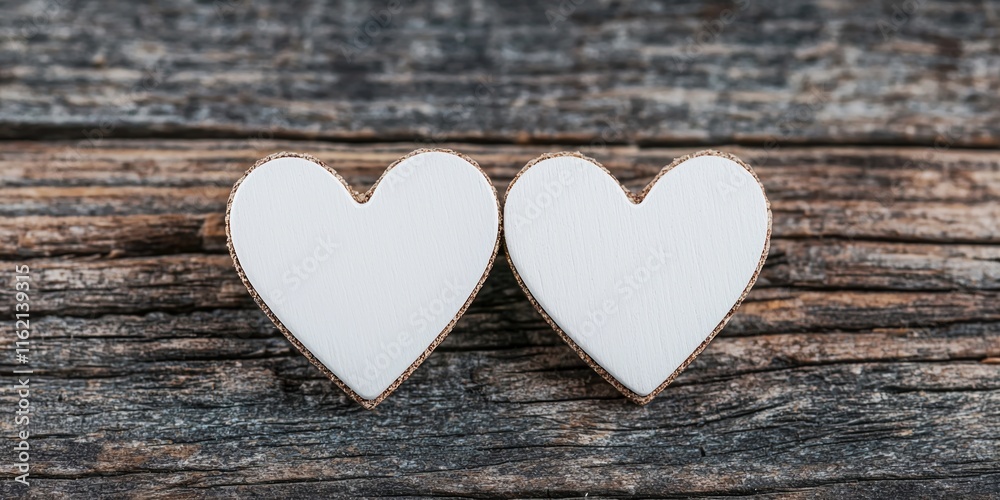 Valentine relationship concept. Two white heart shapes on a rustic wooden background. Valentine relationship concept. Two white heart shapes on a rustic wooden background.
