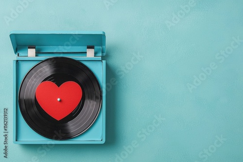 Valentine relationship concept. Colorful record player with a heart-shaped design on the vinyl. photo