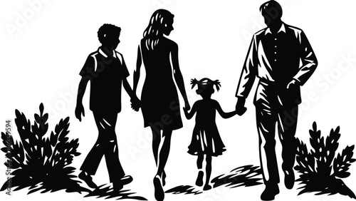 Silhouette of a family walking hand in hand