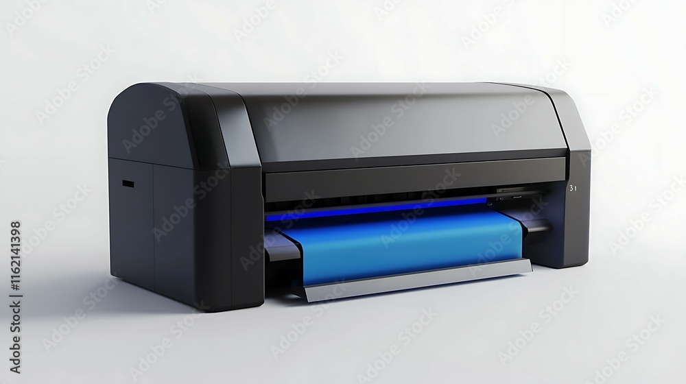 Laser printer on white background with blue and purple lights Laser printer on white background with blue and purple lights