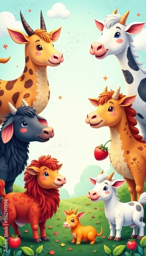 Wallpaper Mural colorful illustration of various farm animals , animals, farm animals, sheep Torontodigital.ca