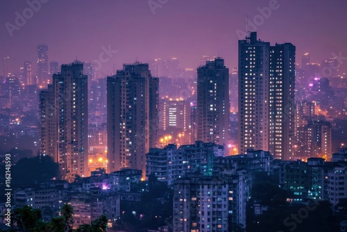 Wallpaper Mural Bright city lights illuminate the skyline filled with high-rise buildings. The ambient glow creates a vibrant atmosphere in this lively urban setting after sunset. Torontodigital.ca