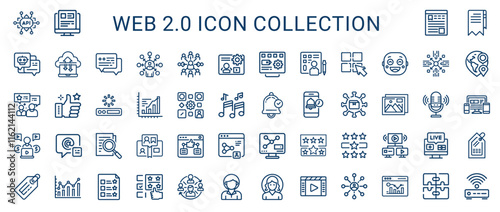  web 2.0 set line icons, automation graph bell back up bar