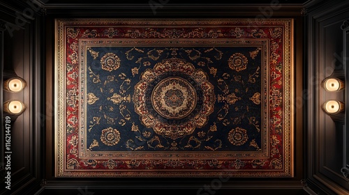Top View of Detailed Persian Carpet with Realistic Photography. AI generated illustration