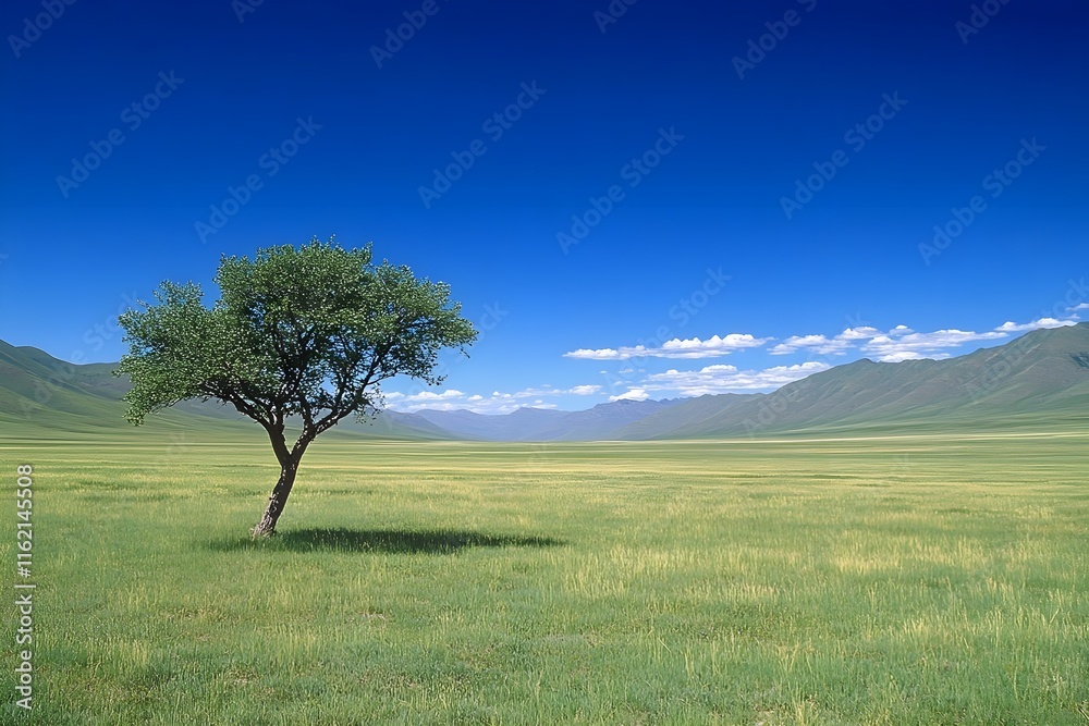 Obraz premium Single tree standing in the grassland