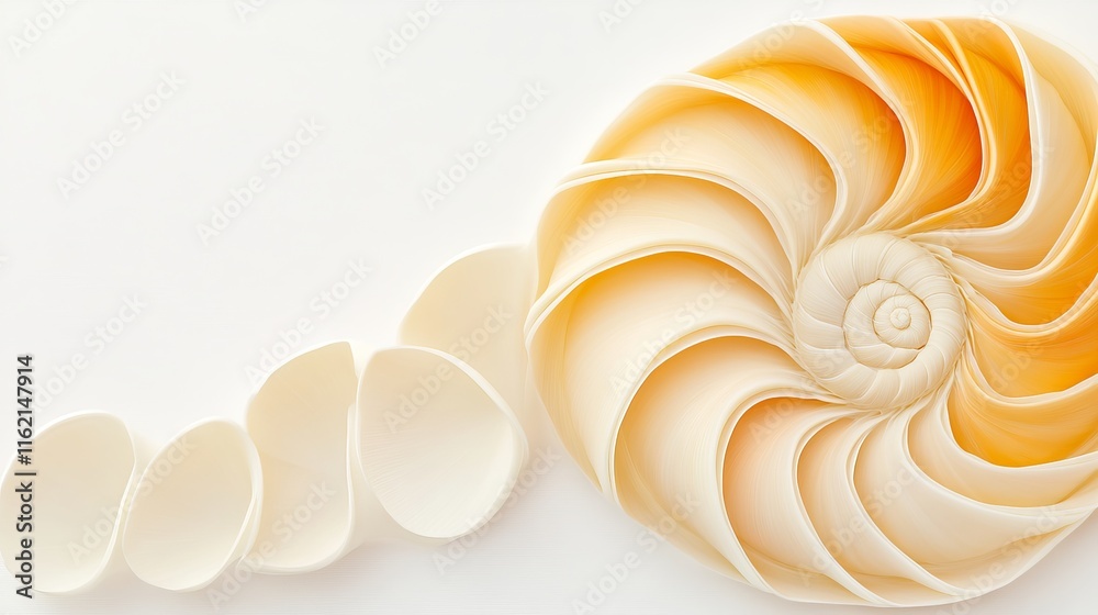 Nautilus Shell and Abstract White Forms on White Nautilus Shell and Abstract White Forms on White