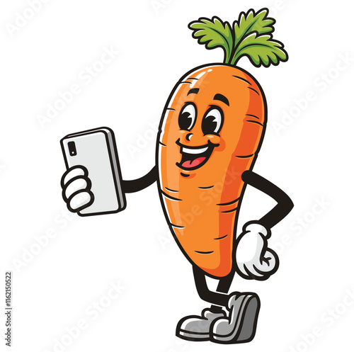 Carrot with gadget,    Cartoon Character Mascot Illustration Vector Clip-art Hand-drawn Logo Design