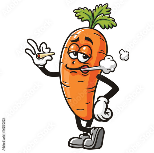 Smoking Carrot Cartoon Character Mascot Illustration Vector Clip-art Hand-drawn Logo Design