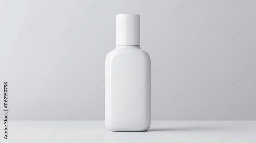 top-down view of minimalist nail polish bottle with blank white label placed elegantly on plain white surface