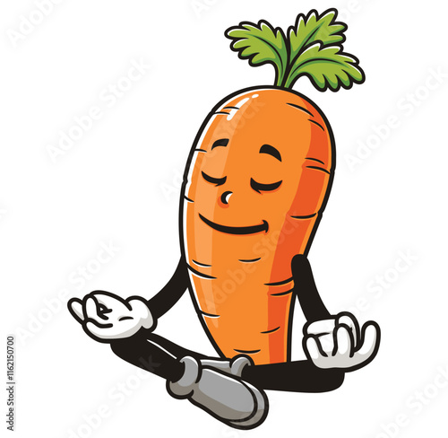 Meditating Carrot Cartoon Character Mascot Illustration Vector Clip-art Hand-drawn Logo Design