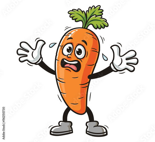Panic Carrot Cartoon Character Mascot Illustration Vector Clip-art Hand-drawn Logo Design