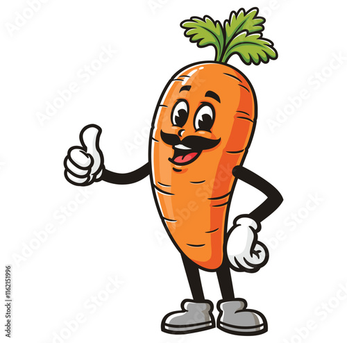 Carrot with Mustache,   Cartoon Character Mascot Illustration Vector Clip-art Hand-drawn Logo Design