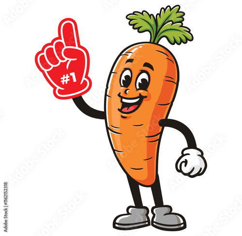 Carrot with Foam finger,   Cartoon Character Mascot Illustration Vector Clip-art Hand-drawn Logo Design