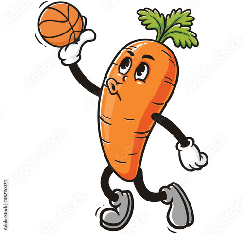 Carrot playing slam dunk basketball,   Cartoon Character Mascot Illustration Vector Clip-art Hand-drawn Logo Design