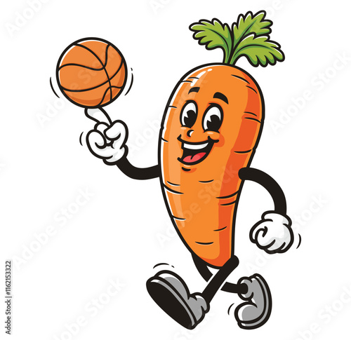 Carrot playing basketball,   Cartoon Character Mascot Illustration Vector Clip-art Hand-drawn Logo Design