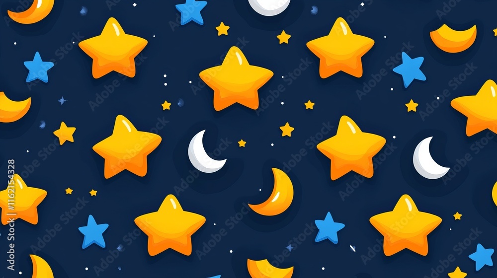 Obraz premium Night Sky Pattern Stars, Moons, Celestial Design