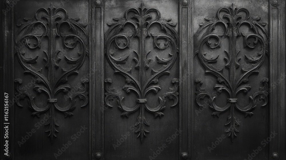 Ornate Black Metal Gate Panels, Detailed Design Ornate Black Metal Gate Panels, Detailed Design