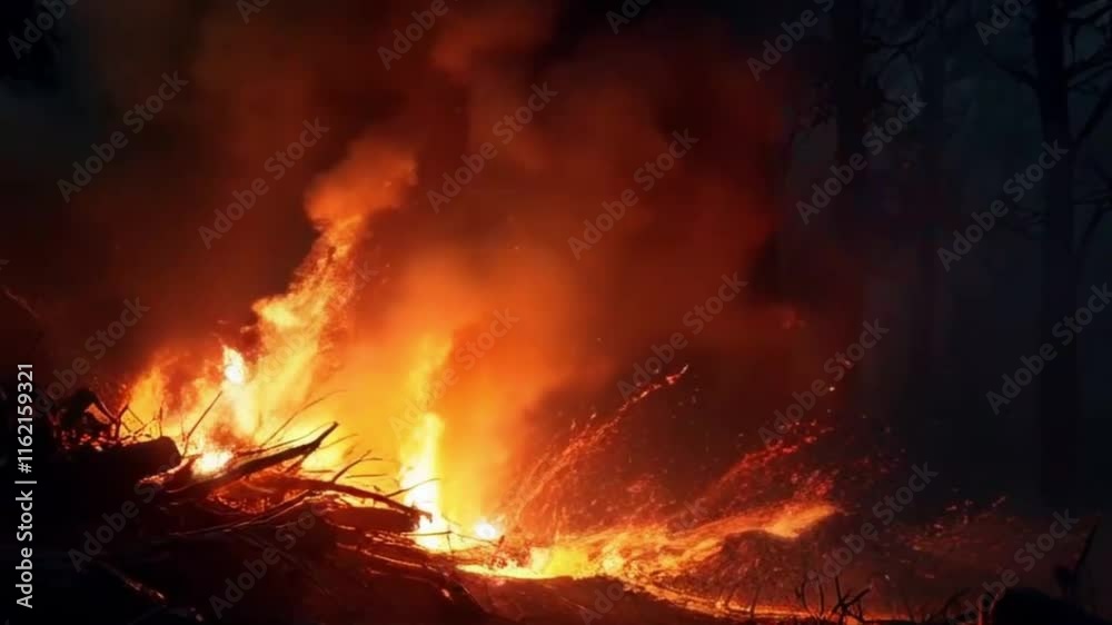 Blazing Forest Fire, Smoky Woods Destruction 4K Video V5 Blazing Forest Fire, Smoky Woods Destruction 4K Video V5