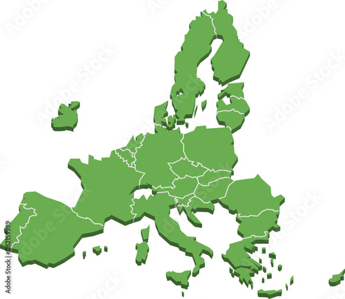 European Union Three-Dimensional Stylized Map Isolated On Transparent Background, EPS 10 Vector