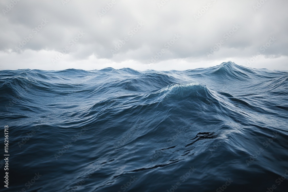 Dark blue waves form a rhythmic pattern beneath heavy gray clouds, showcasing the power of the ocean. The atmosphere feels calm yet intense, embodying nature's energy. Dark blue waves form a rhythmic pattern beneath heavy gray clouds, showcasing the power of the ocean. The atmosphere feels calm yet intense, embodying nature's energy.