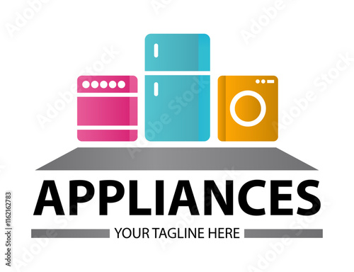 Modern minimalist home appliance store logo. Refrigerator stove and washing machine icon.