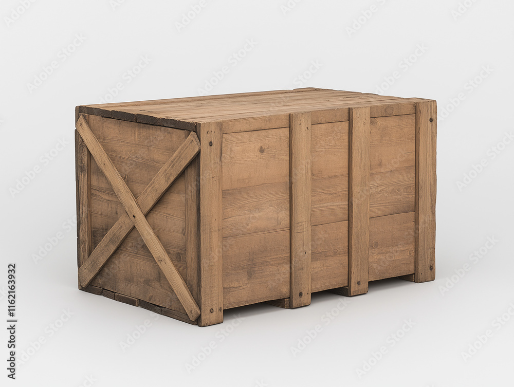 Beige Background with a Forward-Leaning Tied Wooden Crate Beige Background with a Forward-Leaning Tied Wooden Crate