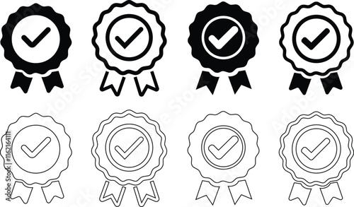 Quality icon set formats, approval check vector icons sheet, editable certified medal icons, Approval , verified, quality symbol. Certified, qualified medal vector. isolated on transparent background,