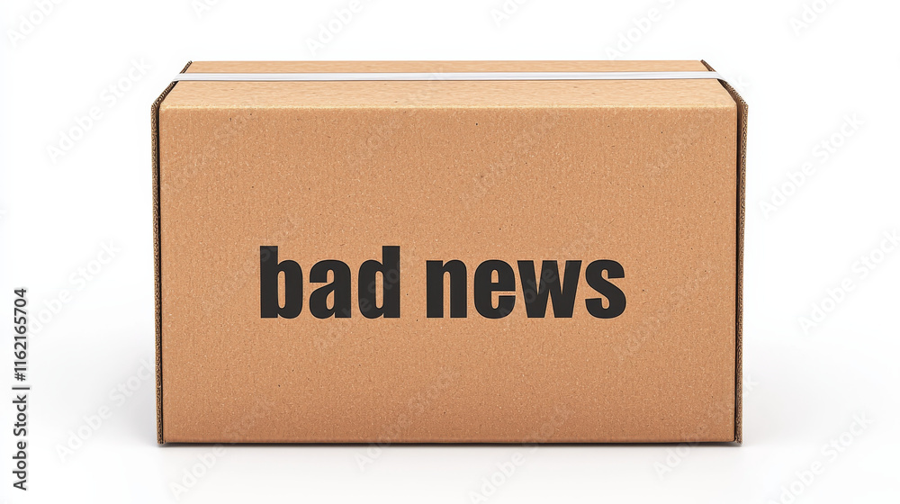 cardboard box labeled bad news evokes sense of disappointment and surprise cardboard box labeled bad news evokes sense of disappointment and surprise