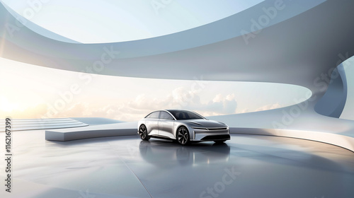 new energy vehicle is displayed in the center of an abstract background