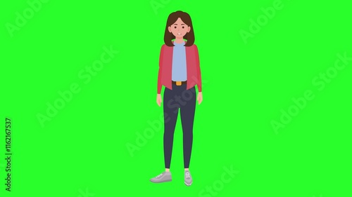 Female Character Talking or Explaining Something. Lip Syncing Facial Animation for Narration. Business Woman Animated 2d Cartoon Style. Talking Mouth, Lips Expressions, Articulation. Green Background