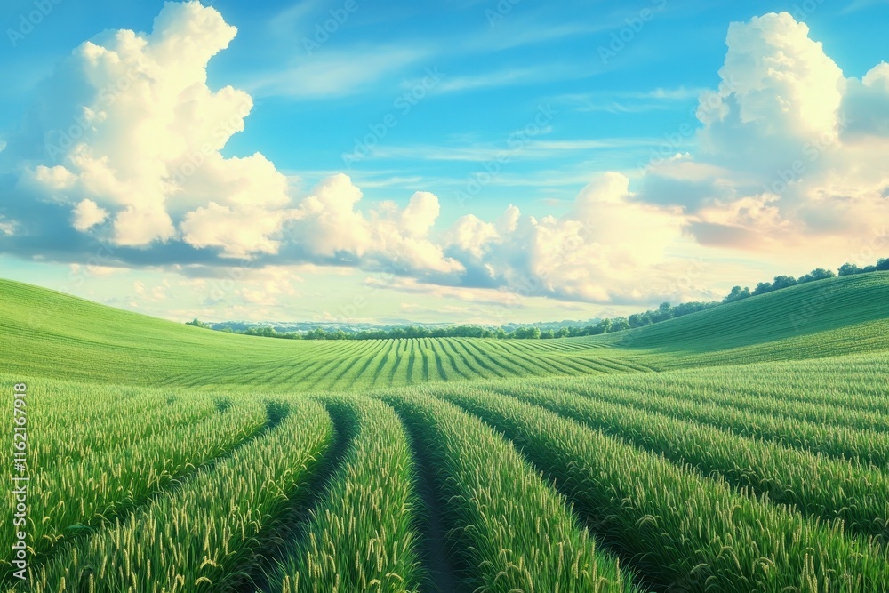 Lush green field under a vibrant sky. Lush green field under a vibrant sky.