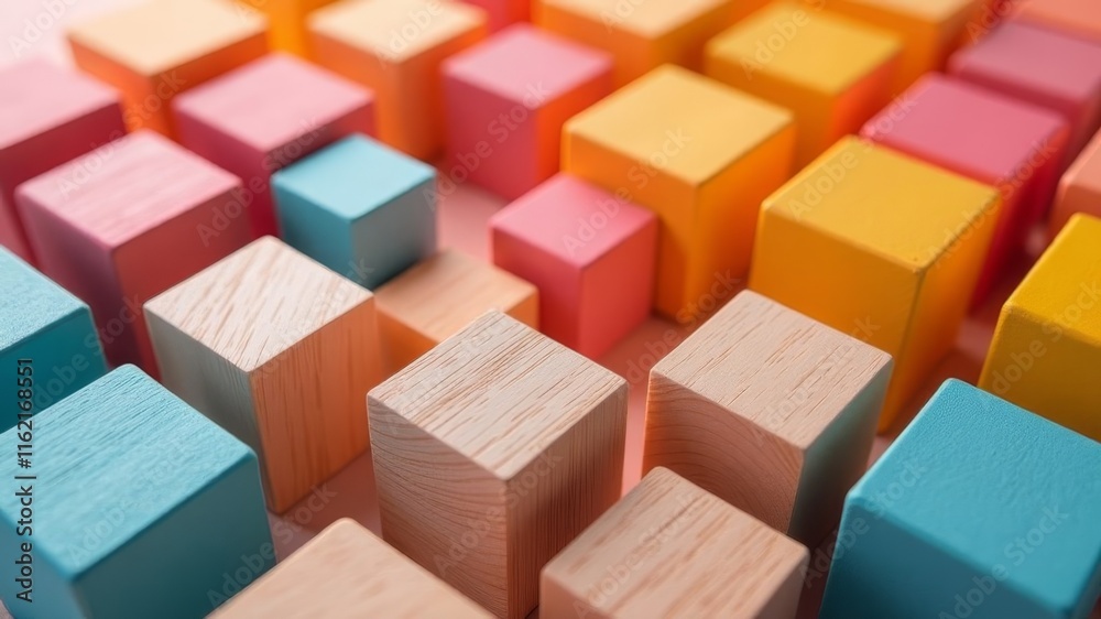 colored cubes are scattered in a chaotic manner colored cubes are scattered in a chaotic manner
