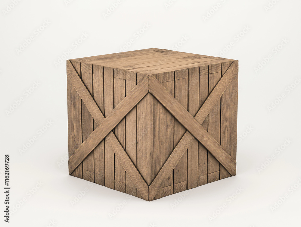 Beige Background with Forward Leaning Tied Wooden Crate Beige Background with Forward Leaning Tied Wooden Crate