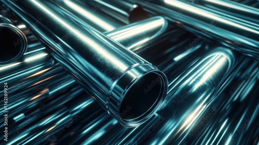 Stack of shiny metal pipes. Stack of shiny metal pipes.