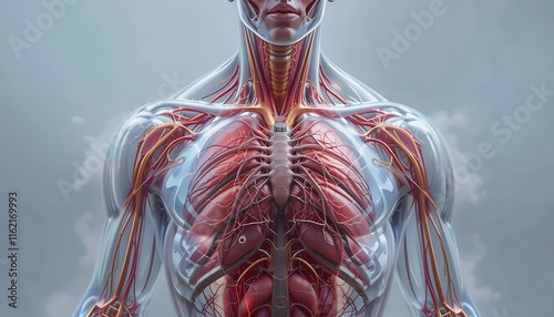 Human Anatomy: Translucent Torso, Detailed Vessels, Realistic Style photo