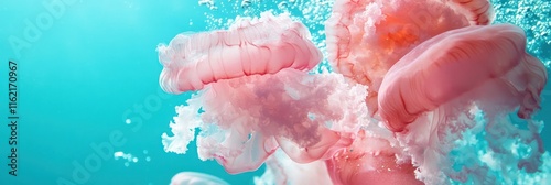 Pink Jellyfish Gracefully Floating in Turquoise Water photo