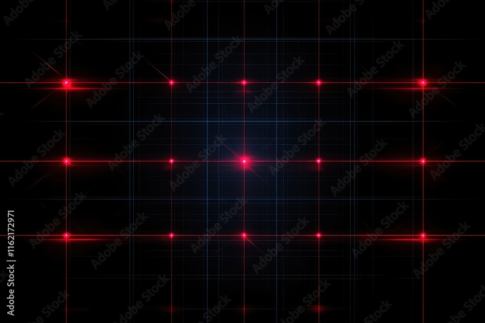 Red lights grid on dark background.