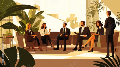 Employees Discussing Mental Health in Modern Lounge