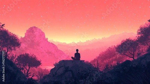 Peaceful Meditation at Dawn in Serene Garden photo