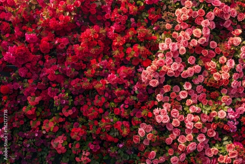 Natural fresh red roses flowers pattern wallpaper. top view, Red rose flower wall background. MZ