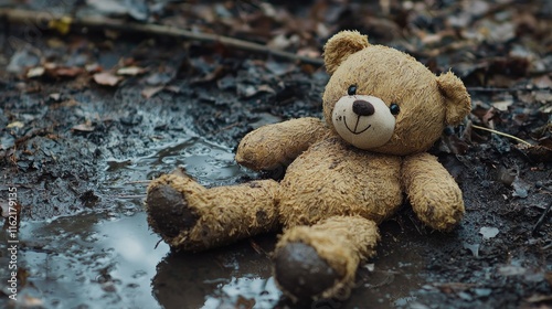Lost Teddy Bear in the Mud